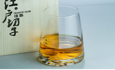 Verre à Whisky "Mont Fuji" <br> Base Façonnée et Coffret en Bois