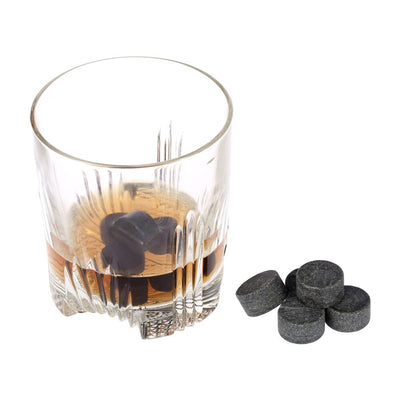 9 pierres à whisky cylindriques en granite noir avec sachet en tissu