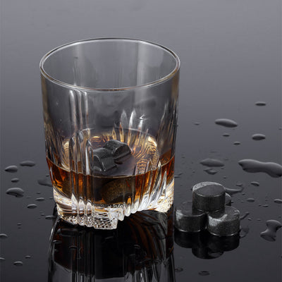 9 pierres à whisky cylindriques en granite noir avec sachet en tissu