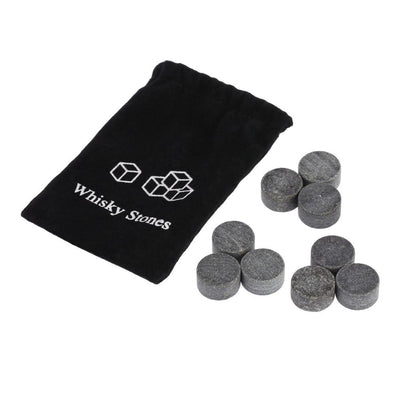 9 pierres à whisky cylindriques en granite noir avec sachet en tissu