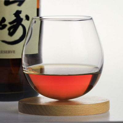 Verre à Whisky à Fond Rond et son Socle en Bois | Cristal Sky