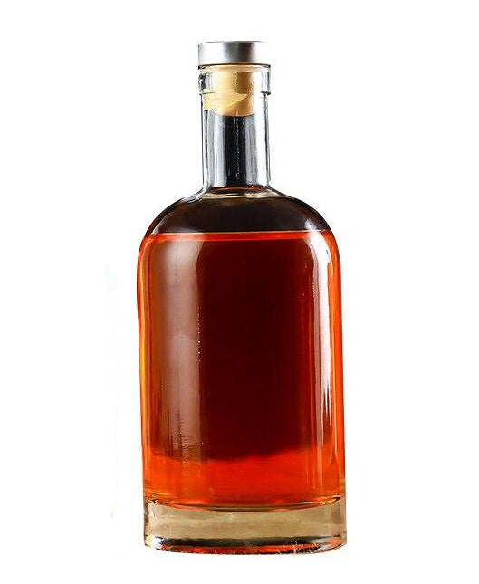 Bouteille-carafe à whisky Dumpy remplie de whisky ambré, capsule aluminium argentée