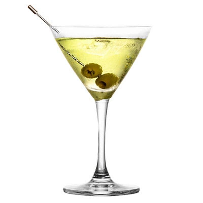 Verre à martini classique — cône en V sur long pied, Dry Martini aux olives