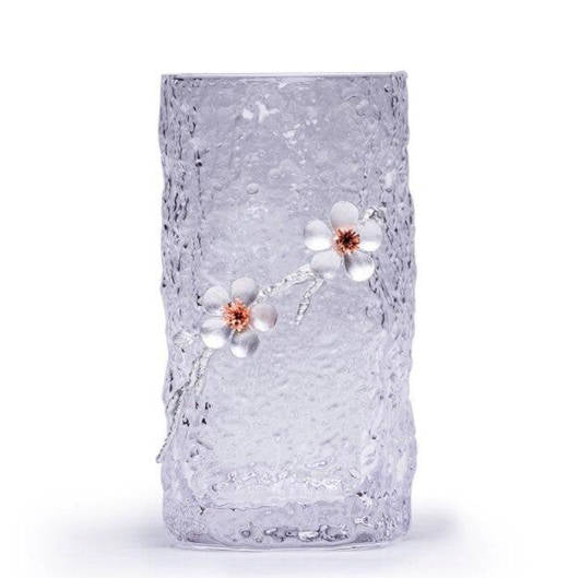 Verre à whisky Floral Japonais à surface texturée écorce et fleurs de cerisier appliquées