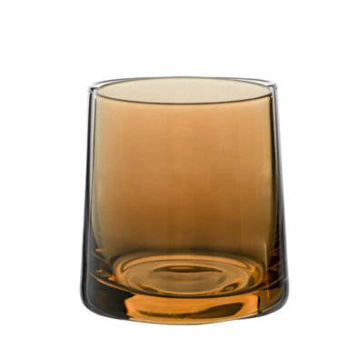 Verre à whisky tumbler teinté ambré couleur cognac, parois lisses et fond épais