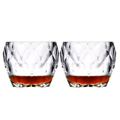 Verre à whisky style Cristal Épais, tumbler lourd à facettes losange, lot de 2